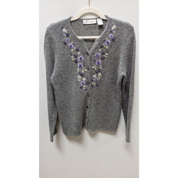 dressbarn Grey Silk & Rabbit Blend Embroidered Cardigan - Picture 1 of 2